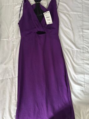 Zara Deep Purple Midi Dress with Front Cutout